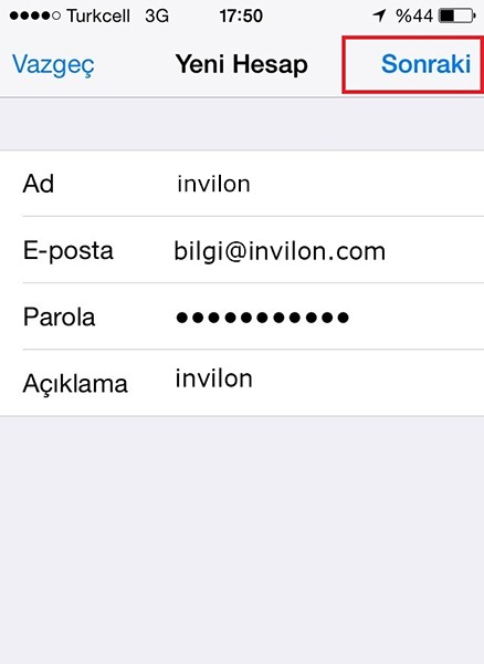 iphone mail kurulumu